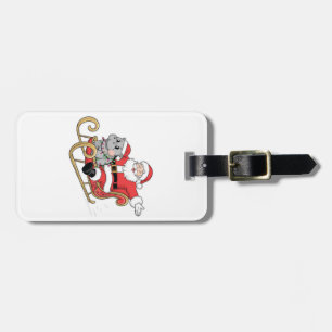 Santa Riding Sleigh med Moo Deng Baby Hippo Bagagebricka