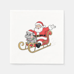 Santa Riding Sleigh med Moo Deng Baby Hippo Pappersservett