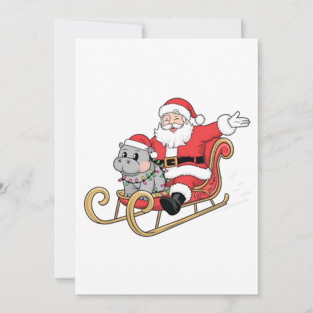 Santa Riding Sleigh med Moo Deng Baby Hippo Spara Datumet (Framsida)
