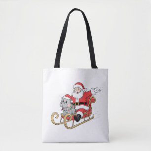 Santa Riding Sleigh med Moo Deng Baby Hippo Tygkasse