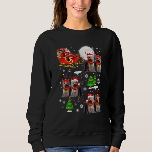 Santa Riding Sleigh Yorkshire Terrier Christmas Re T Shirt (Framsida)