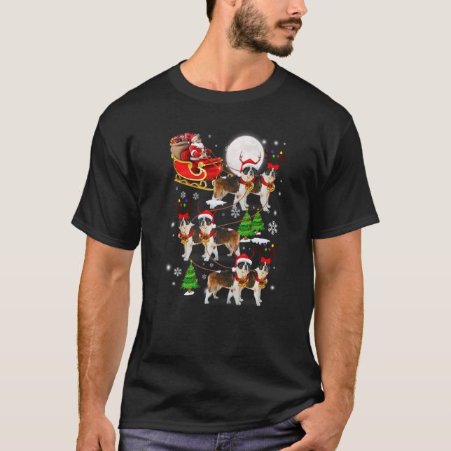 Santa Riding St Bernard Sleigh Christmas Santa Rei T Shirt (Framsida)