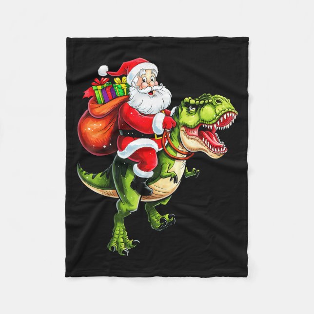 Santa Riding T Rex Christmas Funny Xmas Kids Boys  Fleecefilt (Framsidan)