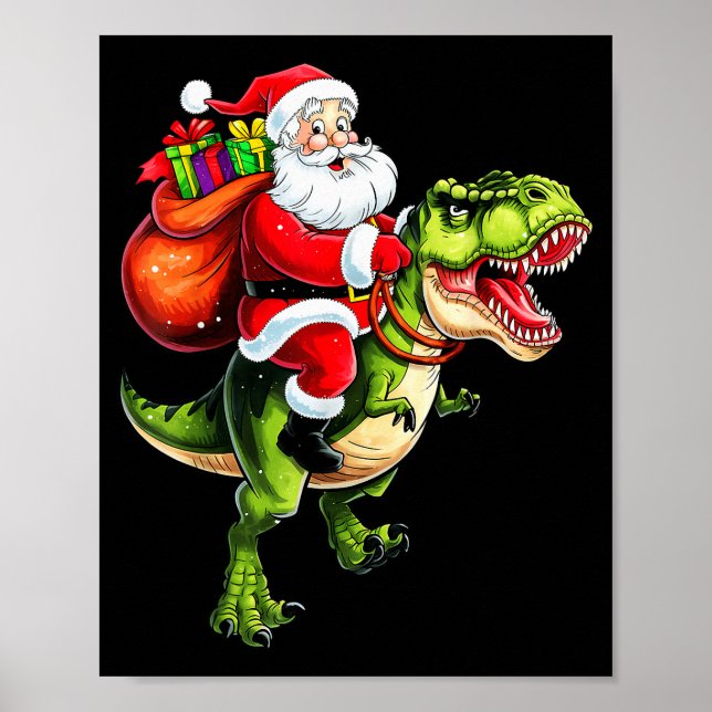 Santa Riding T Rex Christmas Funny Xmas Kids Boys  Poster (Framsidan)