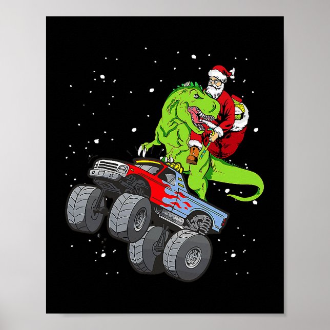 Santa Riding T Rex Dinosaur Monster Lastbil Boy Ch Poster (Framsidan)