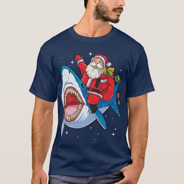 Santa Riding T-Shirt Julpresenter Galaxy Space  (Framsida)
