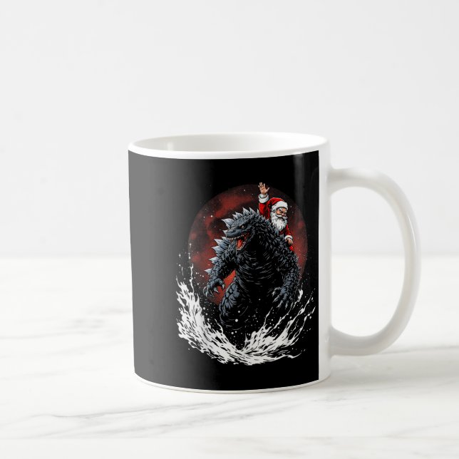 Santa Riding The Japanese Monster Kaiju For Christ Kaffemugg (Höger)