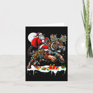 Santa Riding Tiger Reindeer Julafton Vild Animal L Kort