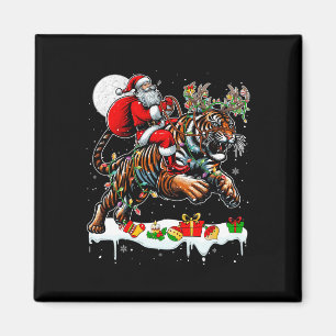 Santa Riding Tiger Reindeer Julafton Vild Animal L Magnet
