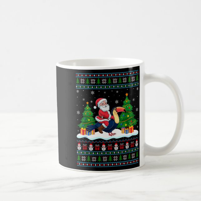 Santa Riding Toucans Tree Lights Ugly Christmas Sw Kaffemugg (Höger)