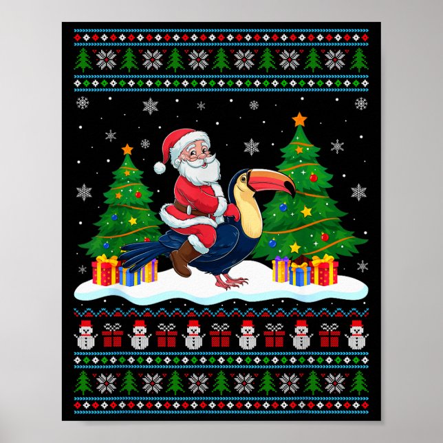 Santa Riding Toucans Tree Lights Ugly Christmas Sw Poster (Framsidan)