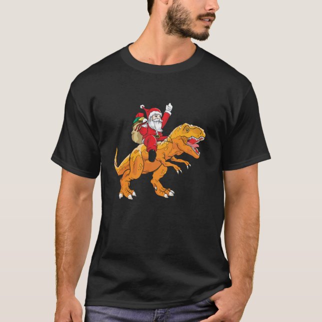Santa Riding Trex Funny Kid s Dinosaur jul N T Shirt (Framsida)