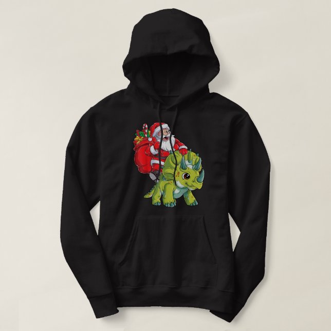 Santa Riding Triceratops Dinosaur jul Boys X Hoodie (Design framsida)