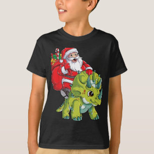 Santa Riding Triceratops Dinosaur jul Boys X T Shirt