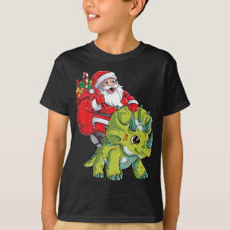 Santa Riding Triceratops Dinosaur jul Boys X T Shirt
