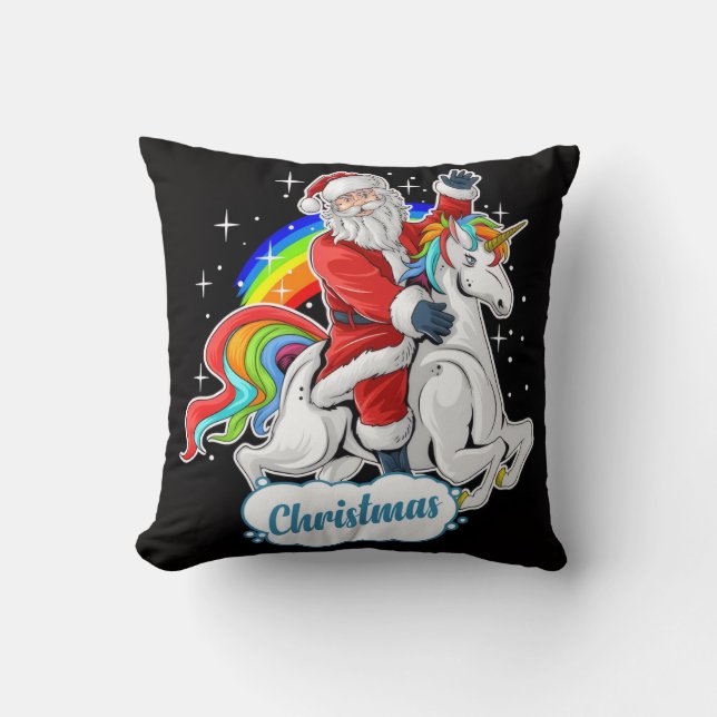  Santa Riding Unicorn Christmas Pillow  Kudde (Framsida)
