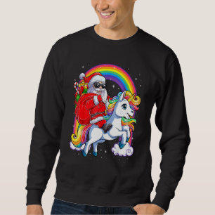 Santa Riding Unicorn Julafton Girls Women Ra Lång Ärmad Tröja
