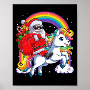 Santa Riding Unicorn Julafton Girls Women Ra Poster