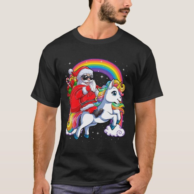 Santa Riding Unicorn Julafton Girls Women Ra T Shirt (Framsida)
