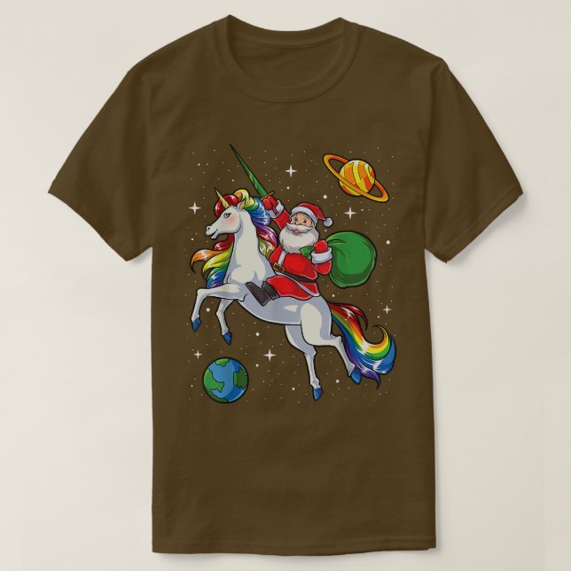 Santa Riding Unicorn-julgåvor Rainbow Spac T Shirt (Design framsida)