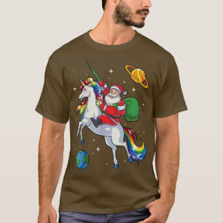 Santa Riding Unicorn-julgåvor Rainbow Spac T Shirt