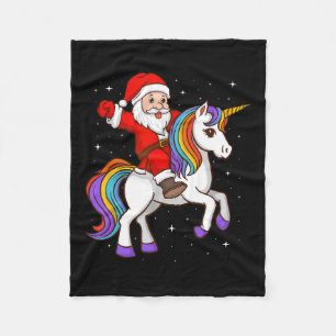 Santa Riding Unicorn Mystical Animal Julafton Magi Fleecefilt