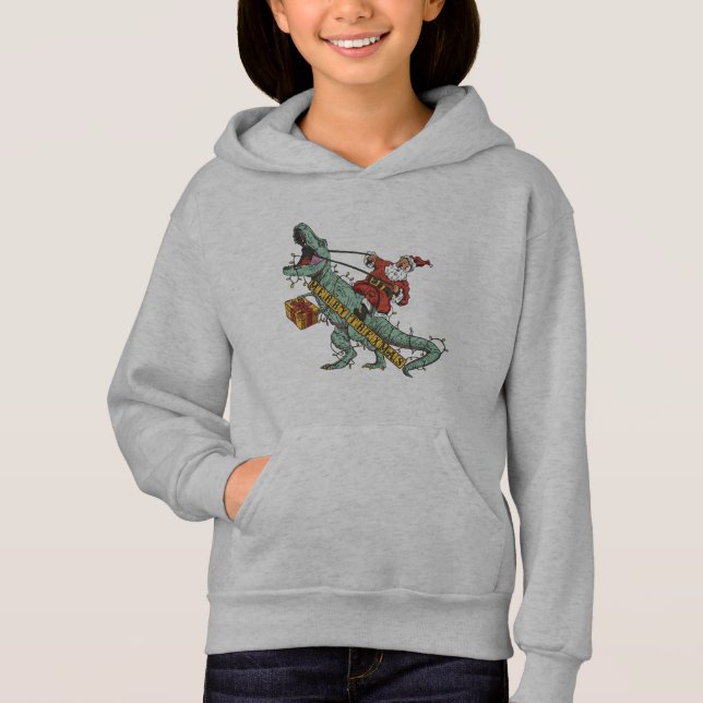 Santa Ridning Trex - God Trexmas T Shirt (Framsida)