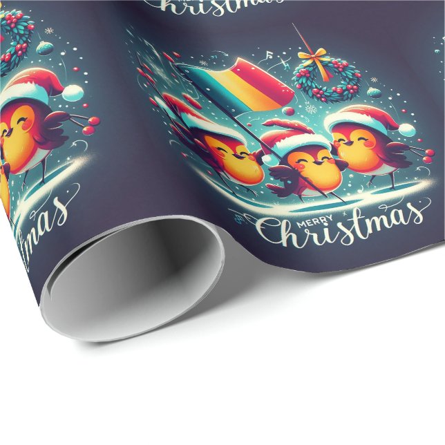 Santa Robins som innehar den rumänska Flagga Presentpapper (Rullad Hörn)