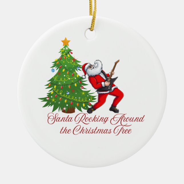 Santa Rocking runt Julgran på en Julgransprydnad Keramik (Framsidan)