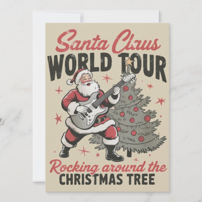 Santa Rocking Vintage Rockar Runt Julgranen Julkort (Framsida)