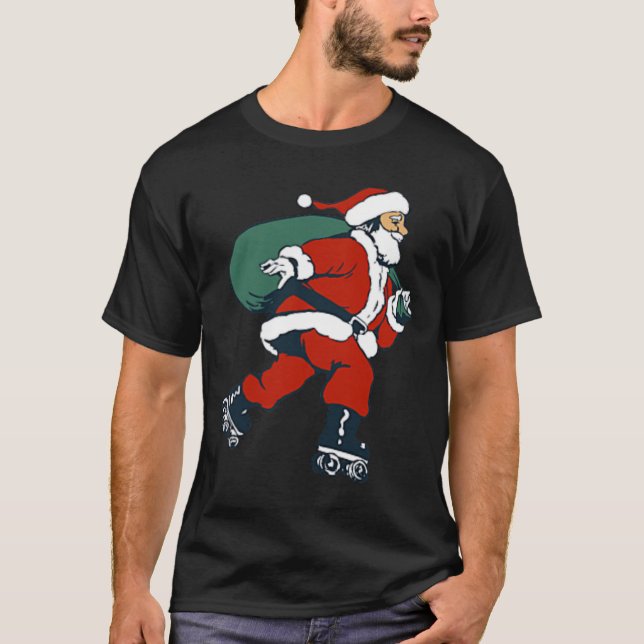 Santa Roller Skating Fun Christmas Skater Kids Boy T Shirt (Framsida)