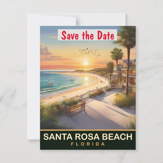 Santa Rosa Beach Florida Strand Bröllopsinbjudan Spara Datumet (Framsida)