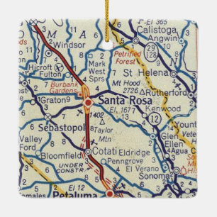 Santa Rosa CA Vintage Karta Julgransprydnad Keramik