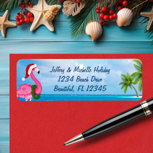 Santa Rosa Flamingo jul Beach Adress Returadress Etikett