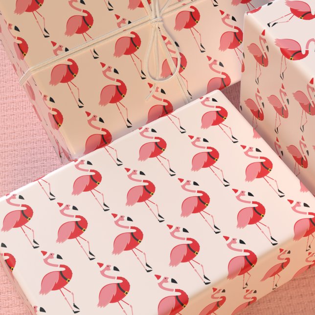 Santa Rosa Flamingo jul Helgdag Mönster Presentpapper (Fun Flamingo Santa wrapping paper for your Christmas.)