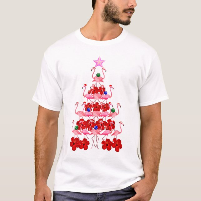 Santa Rosa Flamingo Julgran T Shirt (Framsida)