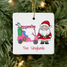 Santa Rosa Golf Cart-jul med Ljus-andedräkt Julgransprydnad Keramik