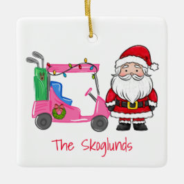 Santa Rosa Golf Cart-jul med Ljus-andedräkt Julgransprydnad Keramik