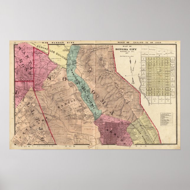 Santa Rosa, Vallejo och Sonoma Townships Poster (Framsidan)