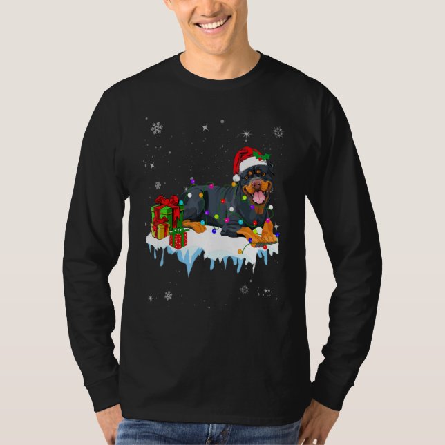 Santa Rottweiler Hund Ornament Decor T Shirt (Framsida)