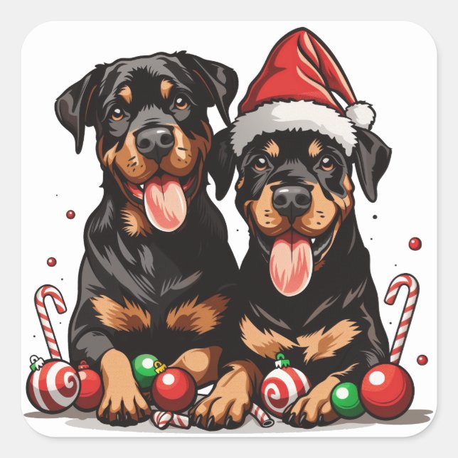 Santa Rottweiler Hund Santa Fyrkantigt Klistermärke (Framsida)