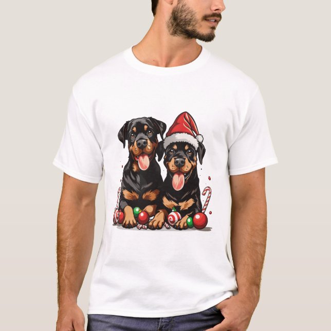 Santa Rottweiler Hund Santa T Shirt (Framsida)