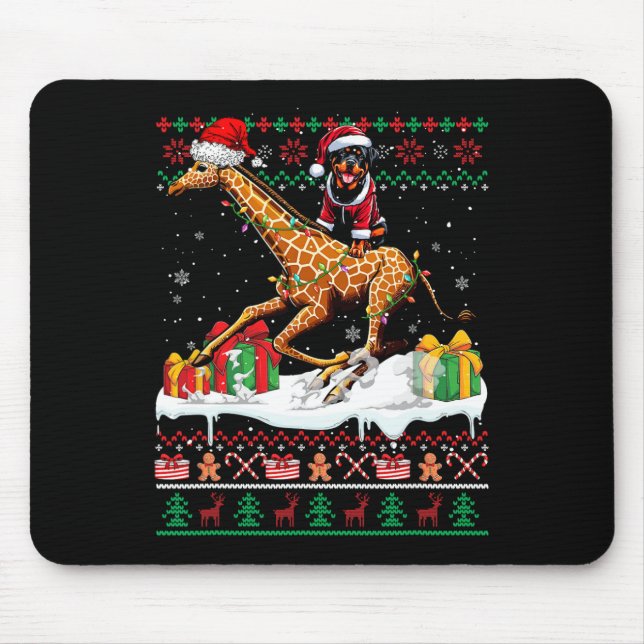 Santa Rottweiler Riding Giraffe jul Sweater Musmatta (Framsidan)