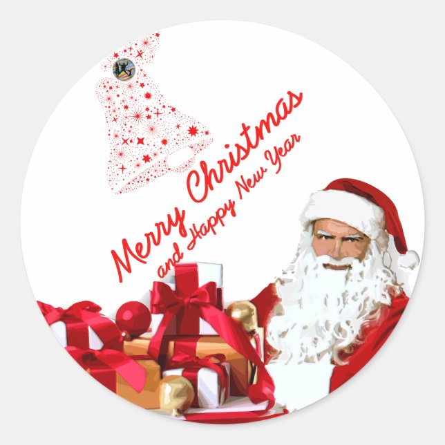 Santa Round Sticker, Glossy Runt Klistermärke (Framsida)