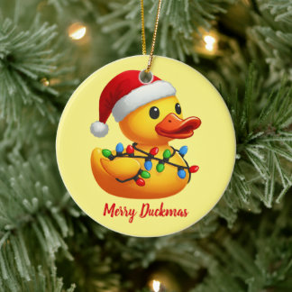 Santa Rubber Duck Christmas Merry Duckmas Funny Julgransprydnad Keramik