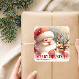 Santa Rudolph Custom Name Merry Christmas Gift  Fyrkantigt Klistermärke