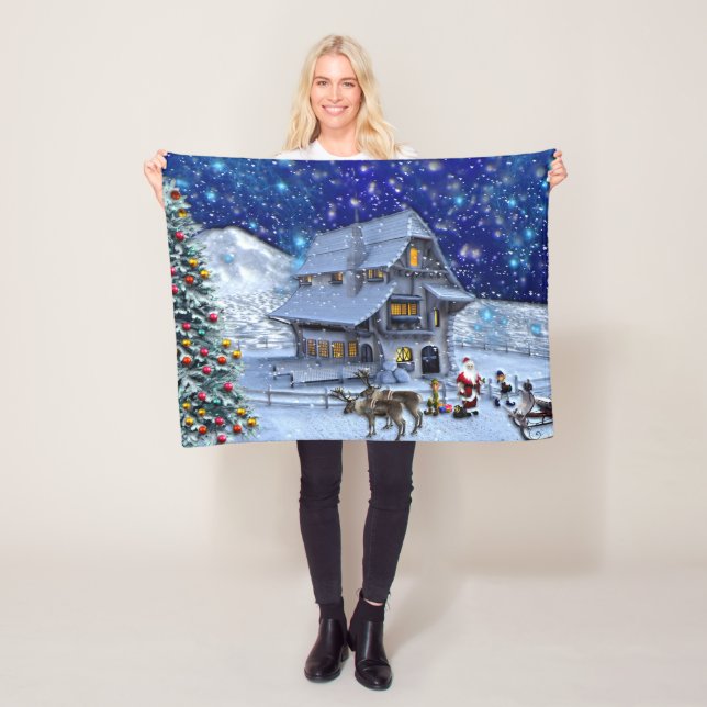 Santa Rudolph Elf med Sled Fleecefilt (På plats)