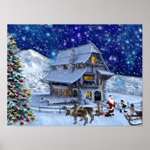 Santa Rudolph Elf med Sled Poster