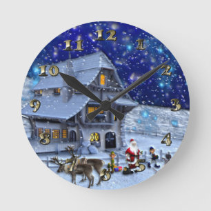 Santa Rudolph Elf med Sled Rund Klocka