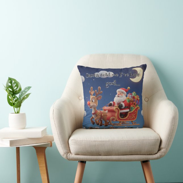 Santa Rudolph Flying Sleigh Christmas Kudde (Stol)